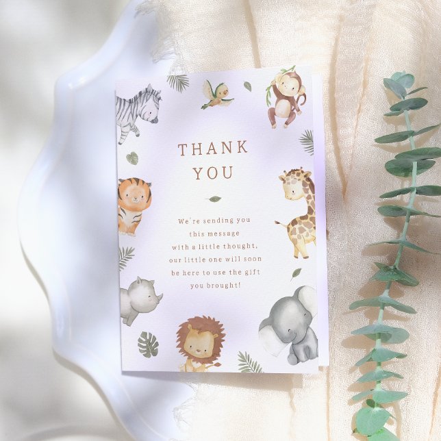 Cartão De Agradecimento Chá de fraldas Selvagem de Animais Safari (Criador carregado)