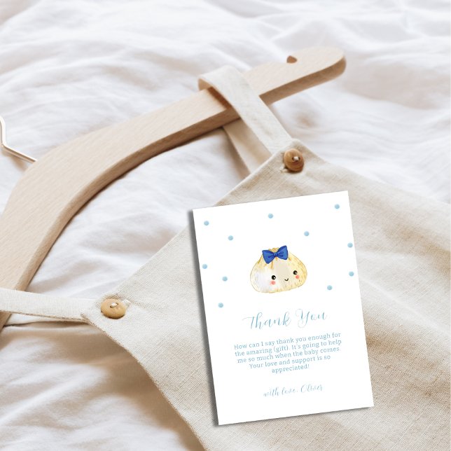 Cartão De Agradecimento Chá de fraldas Simples De Lixeira (Simple Boy Little Dumpling Baby Shower Thank You Card)