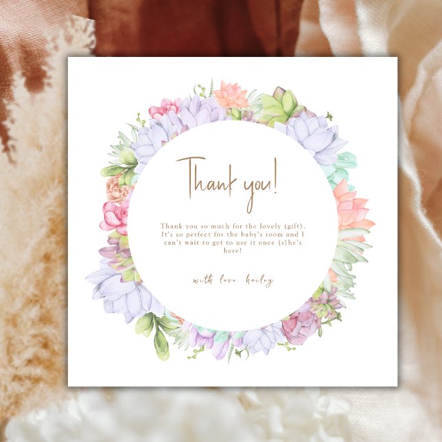 Cartão De Agradecimento Chá de fraldas Simples do Deserto do Boho Cactus (Simple Boho Cactus Desert Baby Shower Thank You Card)