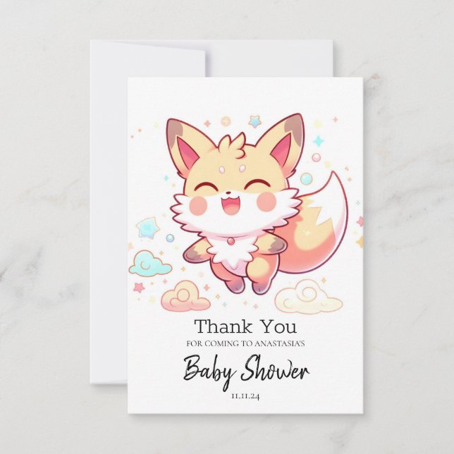 Cartão De Agradecimento Chá de fraldas Simples Fantasy Fox (Frente)