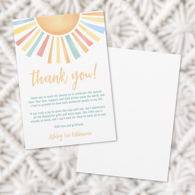 Cartão De Agradecimento Chá de fraldas Sol Sol (Sunshine Sun Baby Shower Thank You Card)