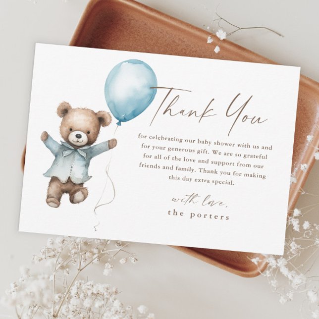 Cartão De Agradecimento Chá de fraldas Teddy Bear Boys (Teddy Bear Boys Baby Shower Thank You Cards.)