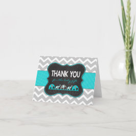Cartão De Agradecimento Chá de fraldas Turquoise Elephants, obrigado