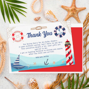 Cartão De Agradecimento Chá de fraldas vermelho azul de farol de barco náu