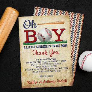 Cartão De Agradecimento Chá de fraldas Vintage Baseball Boys