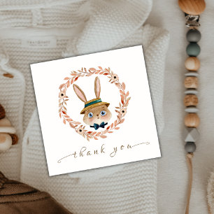 Cartão De Agradecimento Chá de fraldas Vintage Boho Bunny Wreath