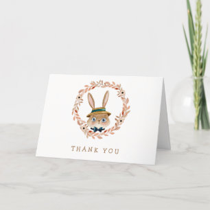 Cartão De Agradecimento Chá de fraldas Vintage Boho Bunny Wreath Boy
