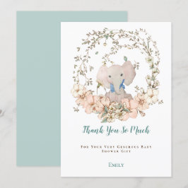 Cartão De Agradecimento Chá de fraldas Vintage Cute Elephant Foliage Boy