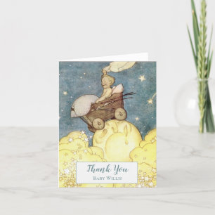 Cartão De Agradecimento Chá de fraldas Vintage Moon e Stars