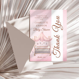 Cartão De Agradecimento Chá de fraldas Vintage Pink Baby Cradle