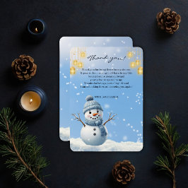 Cartão De Agradecimento Chá de fraldas Whimsical Blue Elegant Winter Snowm