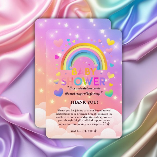 Cartão De Agradecimento Chá de fraldas Whimsical Hearts & Rainbows (Criador carregado)