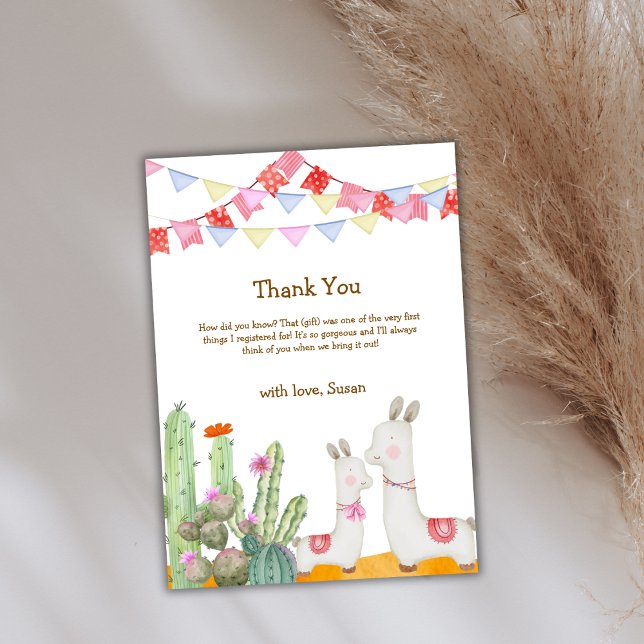 Cartão De Agradecimento Chá de fraldas Whimsical Llama Desert Cactus Fiest (Whimsical Llama Desert Cactus Fiesta Baby Shower Thank You Card)