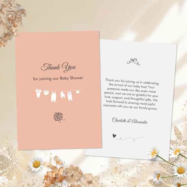Cartão De Agradecimento Chá de Menina Mínima Rosa Esbranquiçada (Minimalist Blush Pink Soft Peach Baby Girl Shower Thank You Card ©Susanne Sachers - Sunny Mind 🌞)
