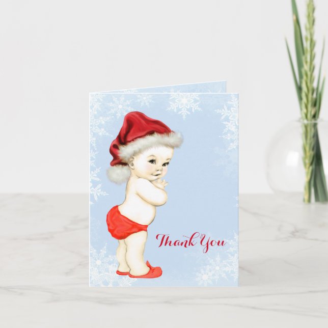 Cartão De Agradecimento Chá de Neve Azul Baby Boy Obrigado (Frente)