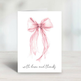Cartão De Agradecimento Chá de Noiva Água-Marinha Laço Coquete Rosa