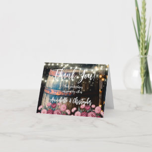 Cartão De Agradecimento Chá de Noiva ao Ar Livre em Barril de Whisky Bem-V