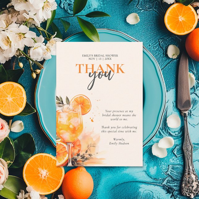 Cartão De Agradecimento Chá de Noiva Aquarela Aperol Spritz (Criador carregado)