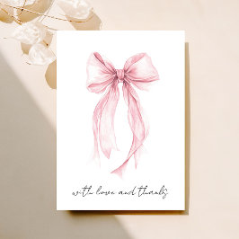 Cartão De Agradecimento Chá de Noiva Aquarela com Laço Coquete Rosa