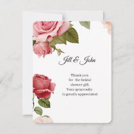 Cartão de Agradecimento Chá de Noiva Aquarela Rosa