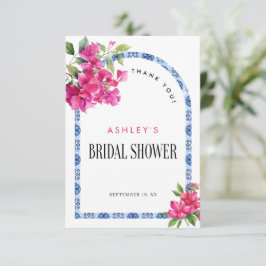 Cartão De Agradecimento Chá de Noiva Arco de Azulejos Florais Mamma Mia Az