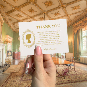 Cartão De Agradecimento Chá de Noiva Azul e Dourado da Era Regência Elegan