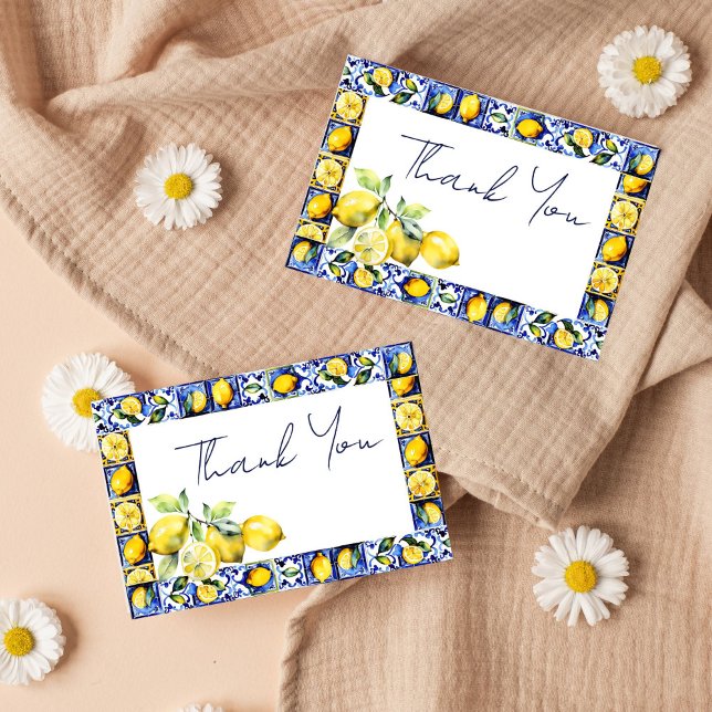Cartão De Agradecimento Chá de noiva azulejos azuis limões Amalfi Positano (Amalfi Positano blue tiles and lemons thank you card for bridal shower wedding thank you card)