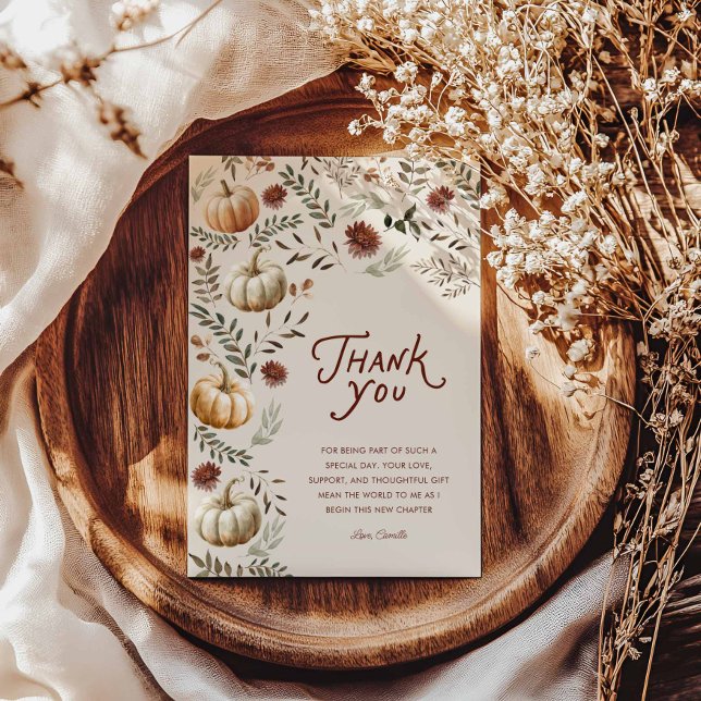 Cartão De Agradecimento Chá de Noiva Boêmio Rústico de Outono Obrigado (Rustic Pumpkin Thank you card)