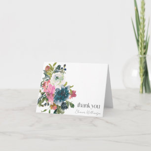 Cartão De Agradecimento Chá de Noiva Boho Rosa Azul Floral Personalizado N