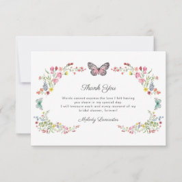 Cartão De Agradecimento Chá de Noiva Borboleta Flor Silvestre
