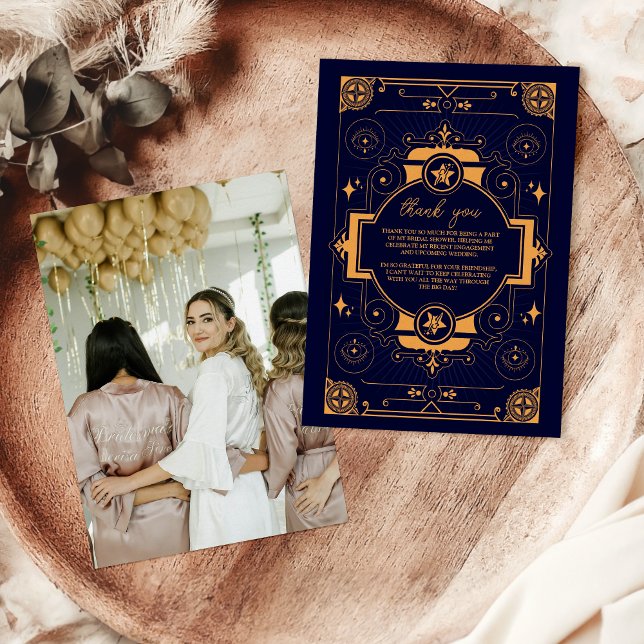 Cartão De Agradecimento Chá de Noiva Celestial Elegante com Foto (Criador carregado)