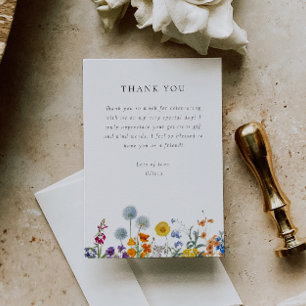 Cartão De Agradecimento Chá de Noiva Colorido de Flores Silvestres Antigas