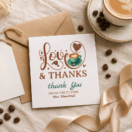 Cartão De Agradecimento Chá de Noiva de Amor e Gratidão Tema de Café de Ca