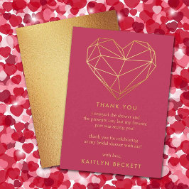 Cartão De Agradecimento Chá de Noiva de Coração Geométrico para o Dia dos 