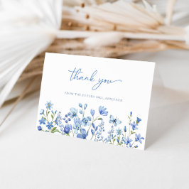 Cartão De Agradecimento Chá de Noiva de Flores Silvestres em Poeira Azul E