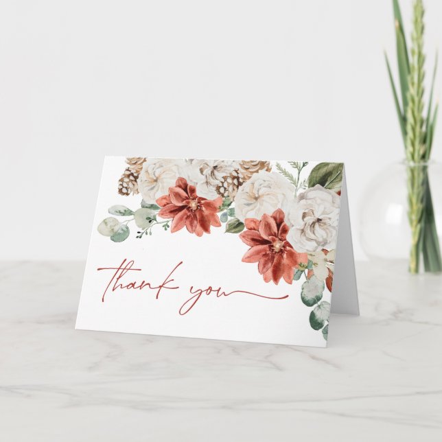 Cartão De Agradecimento Chá de Noiva de Natal de Inverno Elegante Vermelho (Frente)