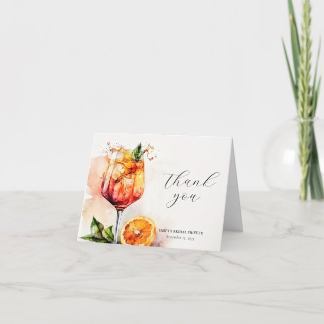 Cartão De Agradecimento Chá de Noiva Elegante Aperol Spritz (Frente)