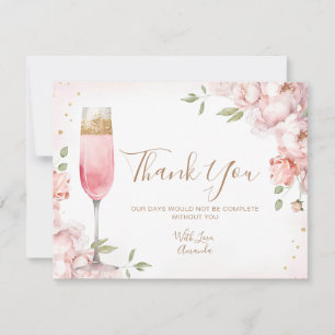 Cartão De Agradecimento Chá de Noiva Elegante com Flores Rosas, Brunch e C
