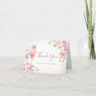 Cartão De Agradecimento Chá de Noiva Elegante com Flores Rosas, Brunch e E