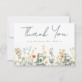 Cartão De Agradecimento Chá de Noiva Elegante com Flores Silvestres