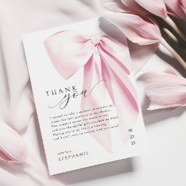 Cartão De Agradecimento Chá de Noiva Elegante com Laço Rosa