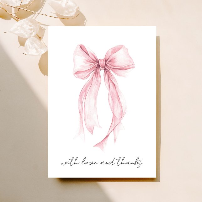 Cartão De Agradecimento Chá de Noiva em Aguarela com Laço Coquete Rosa (Criador carregado)