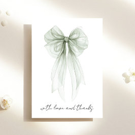 Cartão De Agradecimento Chá de Noiva em Aguarela Verde Sage com Laço Coque
