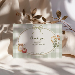 Cartão De Agradecimento Chá de Noiva em Moldura Verde com Laço de Cottage