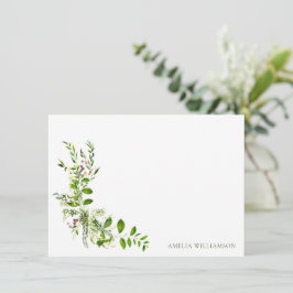 Cartão De Agradecimento Chá de Noiva Floral Aquarela Boho Verde