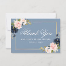 Chá de Noiva Floral Azul Poeira Rosa Elegante Dour