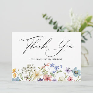Cartão De Agradecimento Chá de Noiva Floral de Flores Silvestres Coloridas