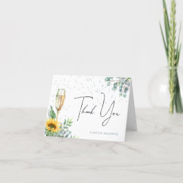 Cartão De Agradecimento Chá de Noiva Floral de Girassol em Aquarela Elegan