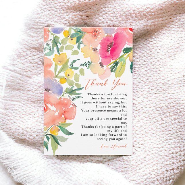 Cartão De Agradecimento Chá de noiva floral de jardim boho ousado e brilha (Bright bold boho garden floral bridal shower thank you card)