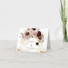 Cartão De Agradecimento Chá de Noiva Floral Dourado de Flor Silvestre de O